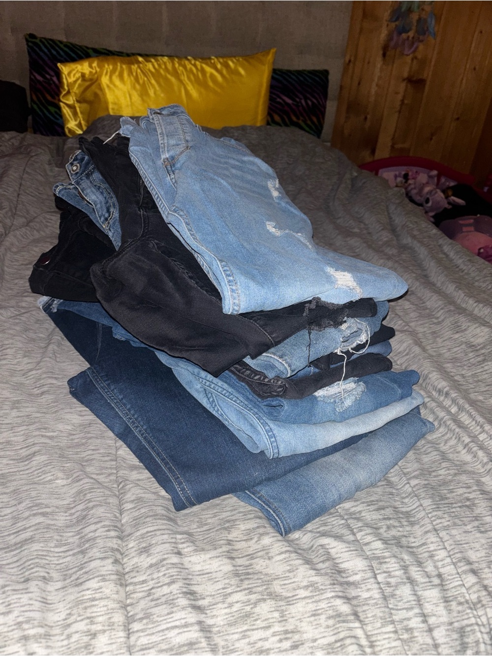 14 pair of jeans Light Blue & Black Distressed Women's Jeans Stack